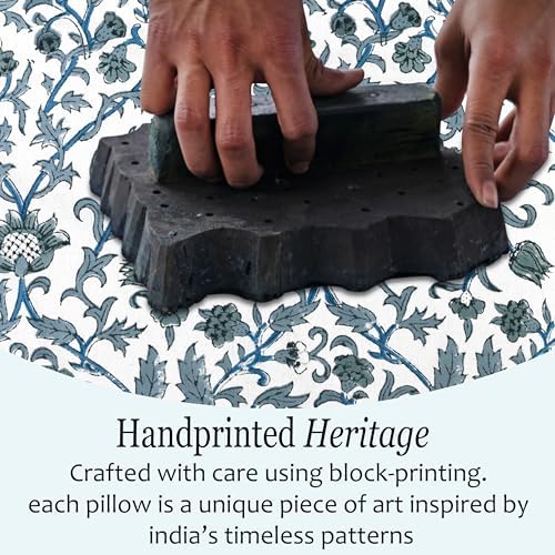 CPC Block Print Ocean Vine Ruffle Cotton Lumbar Pillow Cover 14x36 inch - Image 4