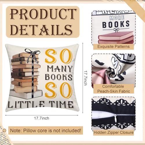 Tranqun 4 Pcs Book Throw Pillow Covers Classroom Reading Decor - Image 3