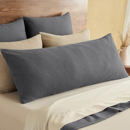 PHF Cotton Waffle Body Pillowcase 20"x54", Charcoal Grey, No Insert by PHF