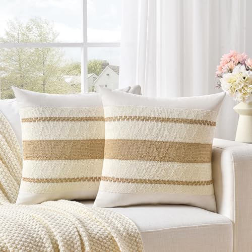 Fancy Homi Set of 2 Tan Neutral Big Decorative Throw Pillow Cover 24x24 Inch by Fancy+Homi