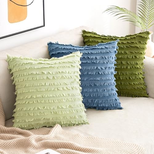 MIULEE Boho Linen Striped Throw Pillow Covers 18x18, Dark Blue - Image 2