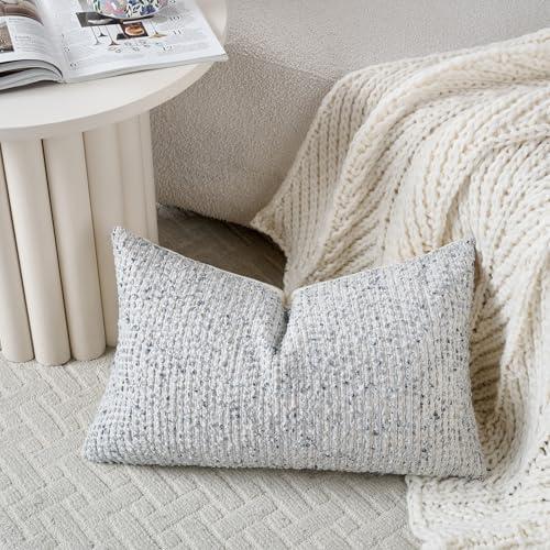 DEZENE 12x20 Blue Lumbar Pillow Cover Textured Boucle Striped Chic Morden Boho - Image 4