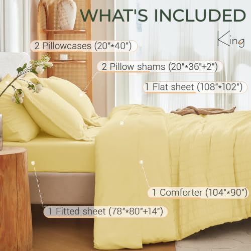 MUXHOMO 7 Pieces King Comforter Set, Seersucker Bed in a Bag King Size - Image 4