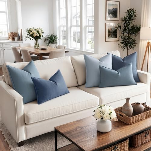 MIULEE Decorative Linen Lumbar Pillow Cover 12x20 Inch Blue Grey - Image 2