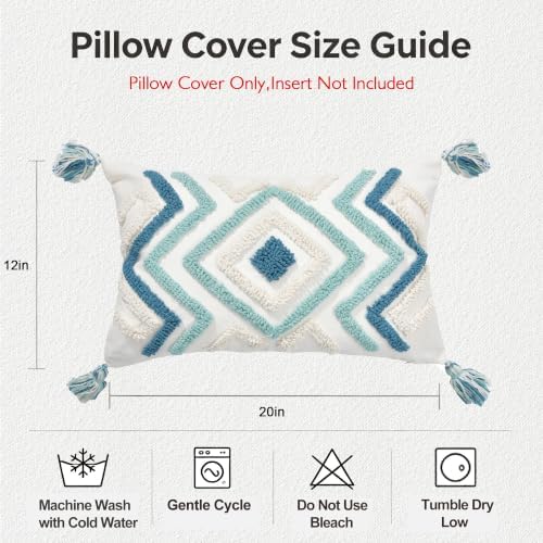 Lumbar Boho Pillow Covers 12x20 Tufted Teal - Image 6