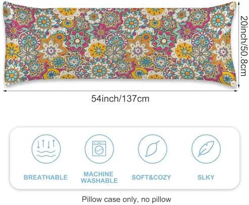 Body Pillow Cover with Zipper, Boho Vintage Flower Imitation Silk Long Pillow - Image 2