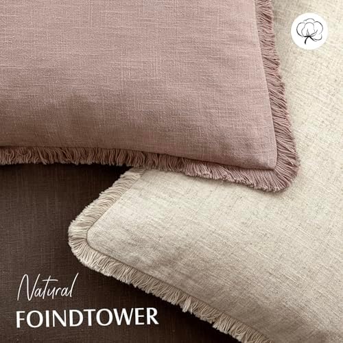 Foindtower Boho Linen Fringe Lumbar Throw Pillow Covers 12×24 Dusty Pink - Image 4