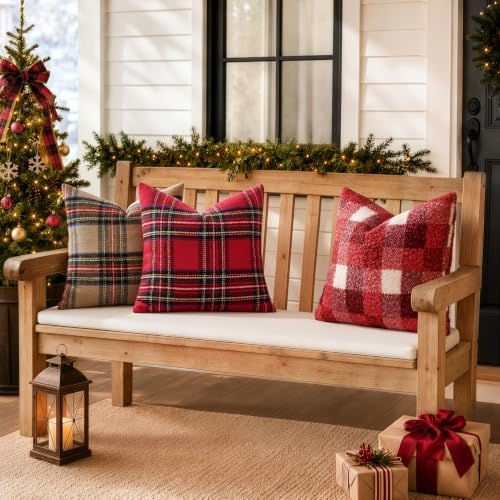 EMEMA Christmas Plaid Pillow Covers 18x18 Set of 2, Tartan Throw Pillow Covers - Image 7