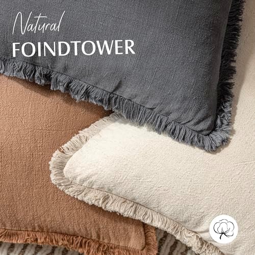 Foindtower Decorative Linen Fringe Throw Pillow Covers 24×24 Inch - Image 4