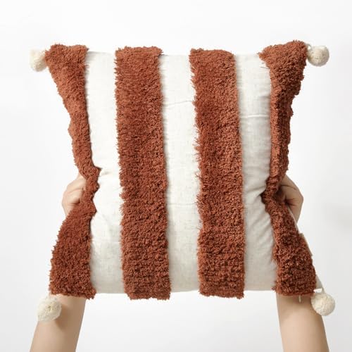 Boho Throw Pillow Covers 18x18 Tufted Home Decorations Dark Rust - Image 7