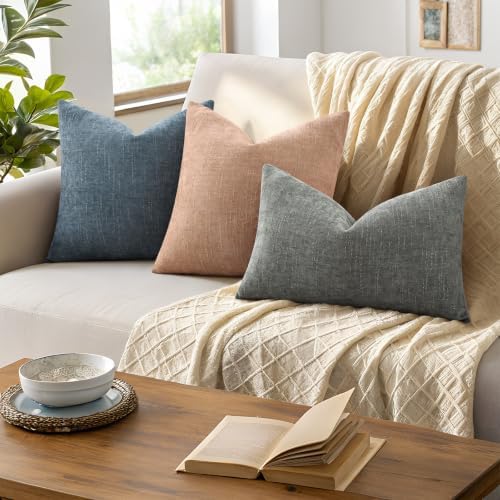 decorUhome Chenille Throw Pillow Covers 16x16 Set of 2, Dusty Pink - Image 5