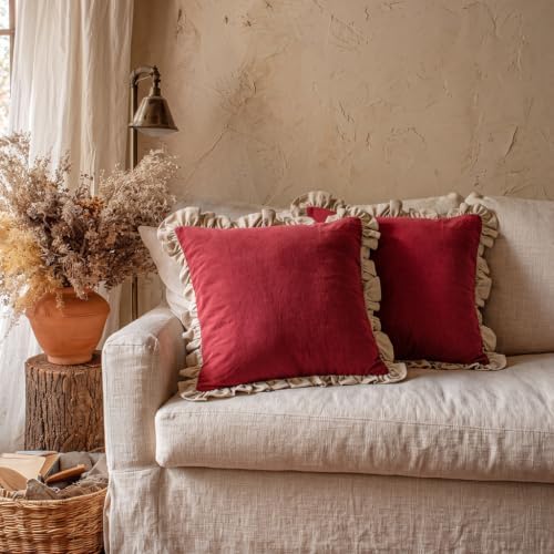 patdrea Vintage Red Linen Throw Pillow Covers - Image 2