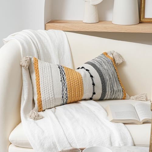 BlissBlush Decorative Lumbar Throw Pillow Cover 14x24 Boho Yellow Mustard - Image 6