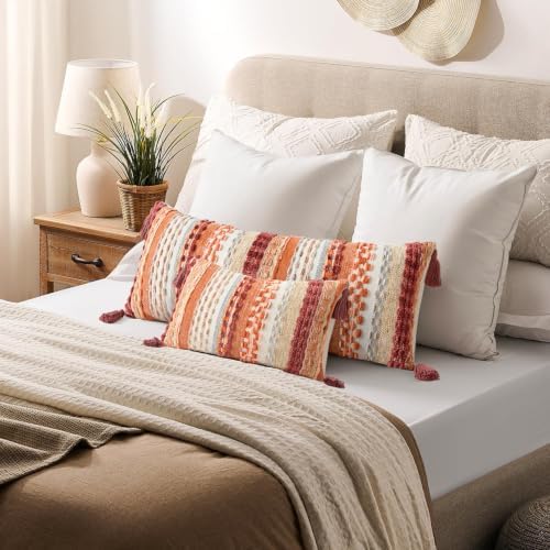 Kevin Textile Boho Tufted 12"x20" Lumbar Pillow Cover 1 Pack, Burnt Orange - Image 6