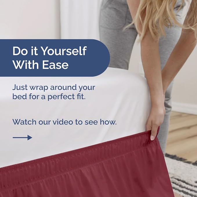 Wrap Around Dust Ruffle Bed Skirt - Burgundy - Twin/Twin XL Size Beds with 12 Inch Drop - Easy Fit Elastic - Adjustable Pleated Bedskirt w/Brushed Fabric Wrinkle Free - Women, Men, Kids & Teens