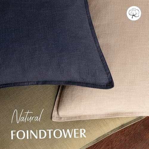 Foindtower Linen Solid Decorative Throw Pillow Covers 16x16 Inch Tan Beige - Image 4