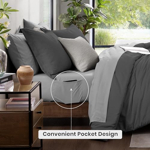 Monbix Oversized Queen Comforter Set 7 Pieces Dark Grey Bed in a Bag - Image 4