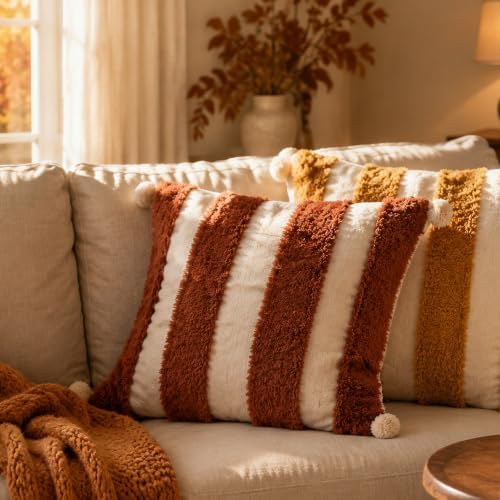 Boho Throw Pillow Covers 18x18 Tufted Home Decorations Dark Rust - Image 4