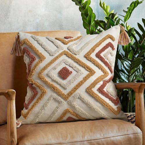Boho Pillow Covers 18X18 Inch Boho Tufted Throw Pillow Covers Decorative - Image 2