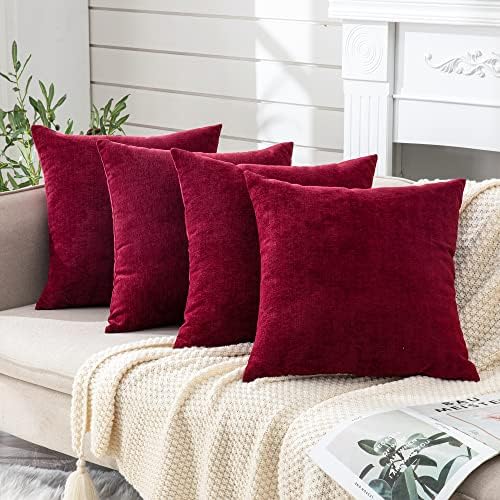 GAWAMAY Red Chenille Throw Pillow Covers 18x18 Set of 4 by GAWAMAY