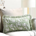 CPC Block Print Olive Green Ruffle Cotton Lumbar Pillow Cover 12x20 inch by COTTONPRINTCLUB