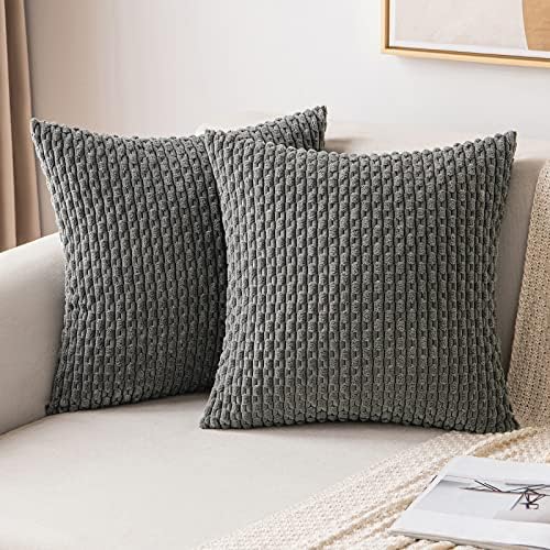 MIULEE Decorative Throw Pillow Covers 16x16 Dark Grey Textured Corduroy by MIULEE