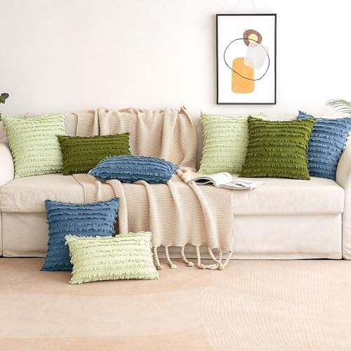 MIULEE Boho Linen Striped Throw Pillow Covers 18x18, Dark Blue - Image 4