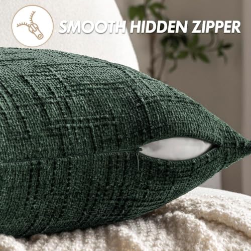 MIULEE Chenille Textured Throw Pillow Covers Dark Green 18x18 Set of 2 - Image 6