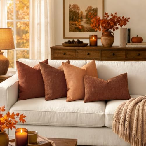MIULEE 24x24 Inch Euro Textured Chenille Fall Pillow Covers Burnt Orange - Image 5