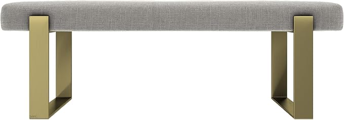VANT Upholstered Bed Bench - Weave Moondust Grey - Burnished Brass - Contemporary Modern, Bedroom Bench Seat, Hallway, or Entryway