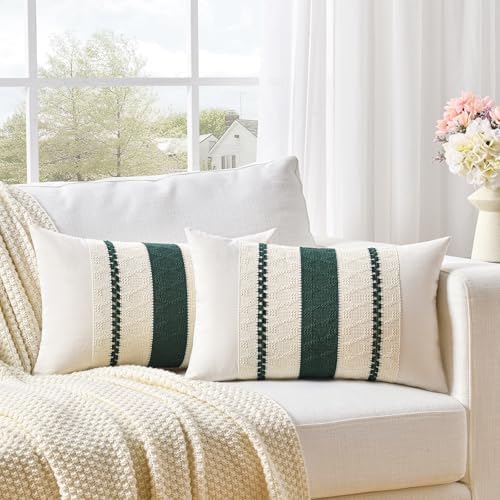 Fancy Homi Set of 1 Dark Green Boho Long Lumbar Decorative Throw Pillow Covers - Image 2