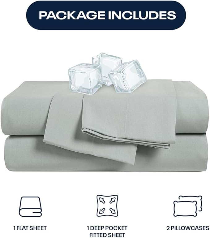 Reebok Twin Size Sheet Set from Tencel Eucalyptus - Soft, Cooling & Breathable for Hot Sleepers, Deep Pocket Up to 17 Inches, 4Pc Hotel Luxury Bedding Set, Bedsheet & Pillowcases (Lunar Rock, Twin)