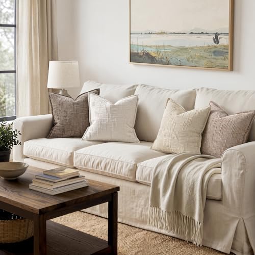 MIULEE Slubby Textured Decorative Euro Pillow Covers Cream White 22x22 - Image 6