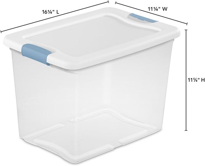 Sterilite 24-Pack Latching Box, Under Bed Storage Bins with Lids, Clear Plastic, 25 Quart - Heavy-Duty Organizing Containers for Closet, Bathroom, and Office