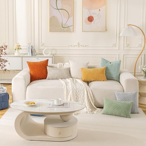 Set of 4 Yellow Rust Aqua Decorative Throw Pillow Covers 12x20 Inch Corduroy - Image 2