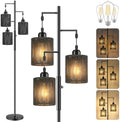 Hotsonic 72" Boho Rattan Tree Floor Lamp, Tall Dimmable Industrial Standing Lamp, Corner Decor Accent Lighting for Living Room, Bedroom, Dining Room, Nursery, Cafe (3 x 800LM Bulbs Included) - Black by Hotsonic