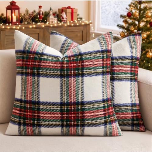 EMEMA Christmas Plaid Pillow Covers 18x18 Set of 2, Tartan Throw Pillow Covers by EMEMA