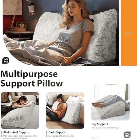 Thicken Furry Headboard Pillow Queen Padded Headboard Large Bolster Triangular - Image 3