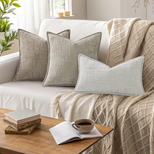 decorUhome Chenille Throw Pillow Covers 26x26 Set of 2, Light Brown - Image 5