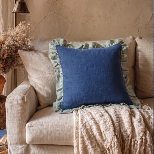 patdrea Vintage Navy Blue Linen Throw Pillow Covers - Image 2