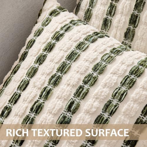 ANRODUO Boho Chenille Decorative Pillow Covers 20x20 Set of 2 Green White - Image 4