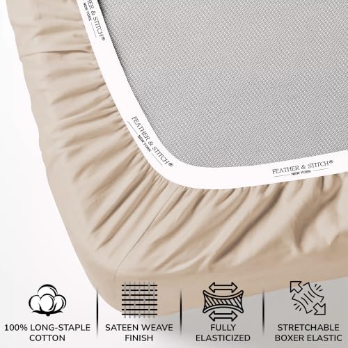 Feather & Stitch 100% Cotton Sateen 500 TC Twin Size Bed Sheet Set - Image 3