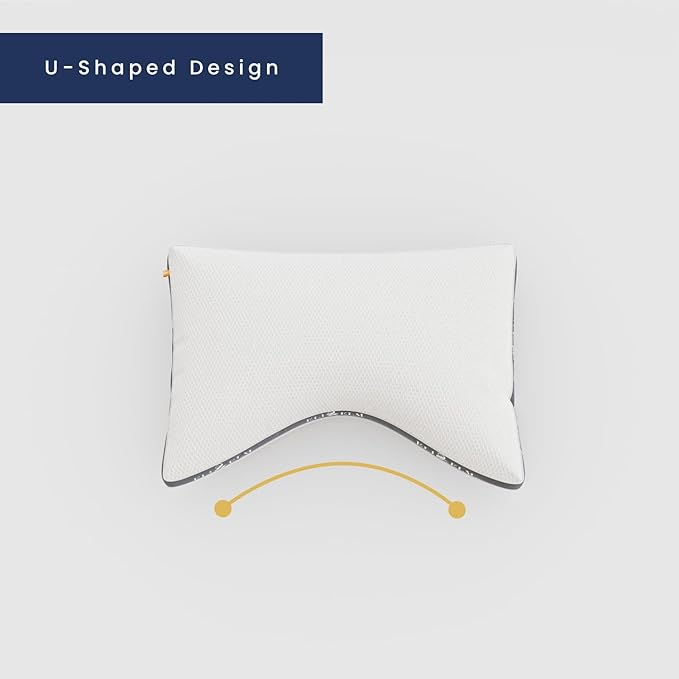 Eli & Elm | Best Ergonomic Side Sleeper Pillow for Neck Pain. Supportive Cooling Latex Fill with Luxury Breathable Cover. U-Shape Contoured Design. Queen Size Bed Pillow. (Pillow & Pillow Case)