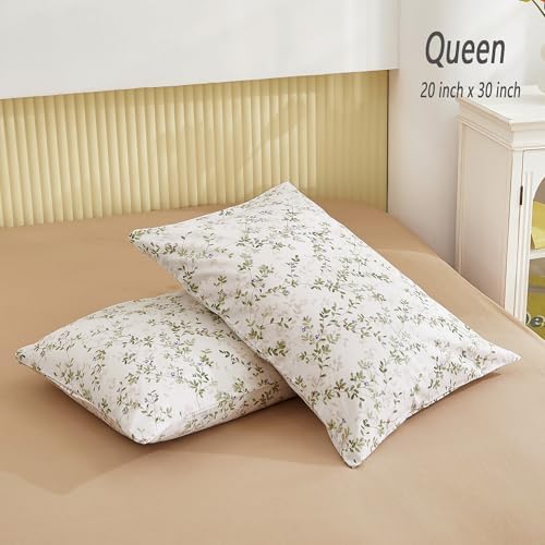 ECOCOTT Pillowcase Queen Size Set of 2, Mini Green Leaves Pattern Printed - Image 3