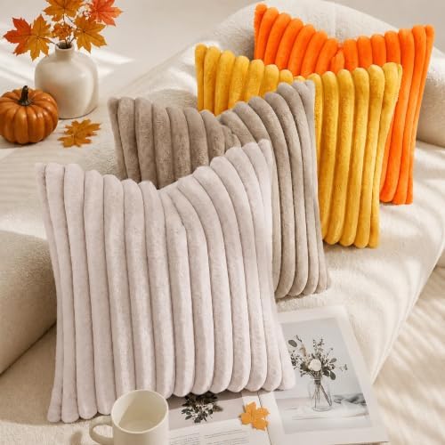 decorUhome Fall Faux Fur Throw Pillow Covers 26x26 Set of 2 Orange - Image 5