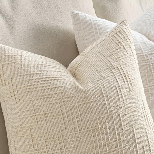 MIULEE Chenille Textured Throw Pillow Covers Beige 20x20 Set of 2 - Image 3