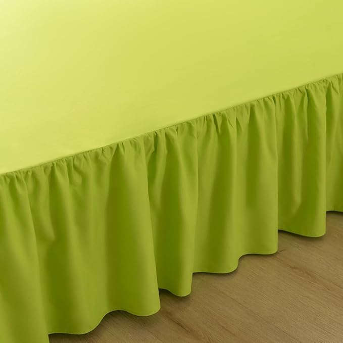 Bed Skirt Queen Size Ruffled Bed Skirt with Split Corners, 18 Inch Drop Dust Ruffle Bed Skirts with Platform, Gathered Style, 100% Microfiber, Lime