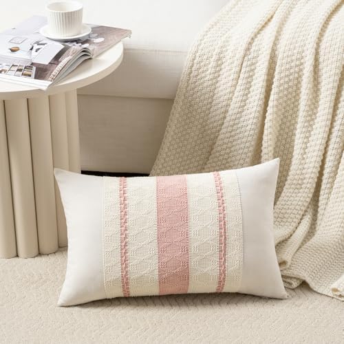 Fancy Homi Set of 2 Boho Pink Long Lumbar Decorative Throw Pillow Cover 12x24 - Image 2