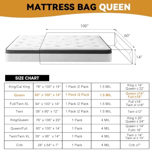 Queen Mattress Bags for Moving and Disposal – Waterproof Plastic Queen Mattress - Image 2