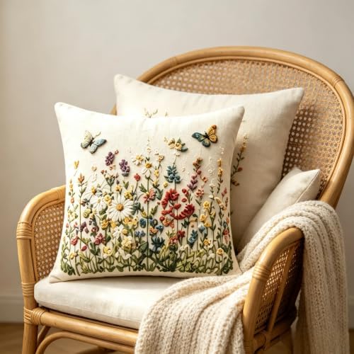 2D Flat Meadow Butterfly Linen Throw Pillow Covers 18x18 Set of 2 - Image 6